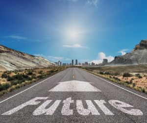 Image of highway with the word future painted on the road